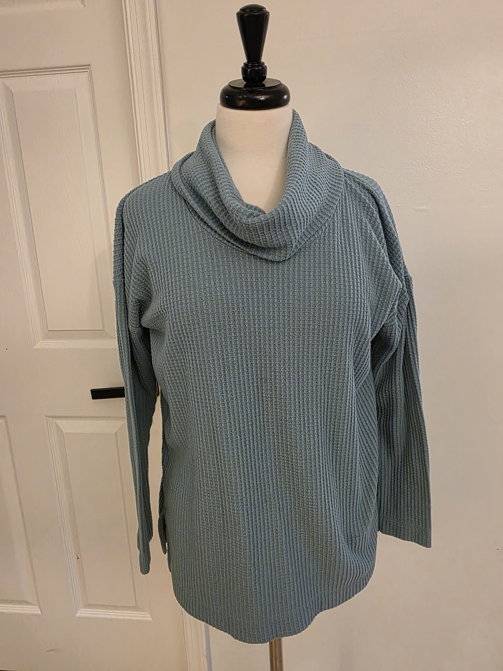 LOFT Dusty Blue Cowl Neck Waffle Knit Sweater